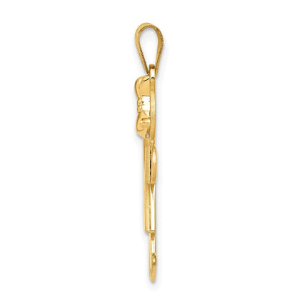 14 Karat Gelbgold massiver gravierbarer Charm "Mädchen mit Schleife rechts