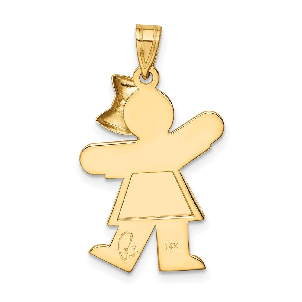 14 Karat Gelbgold massiver gravierbarer Charm "Mädchen mit Schleife rechts