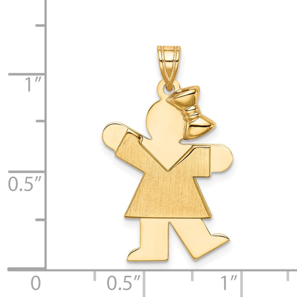 14 Karat Gelbgold massiver gravierbarer Charm "Mädchen mit Schleife rechts