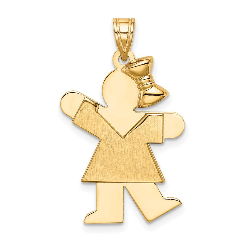 14 Karat Gelbgold massiver gravierbarer Charm "Mädchen mit Schleife rechts