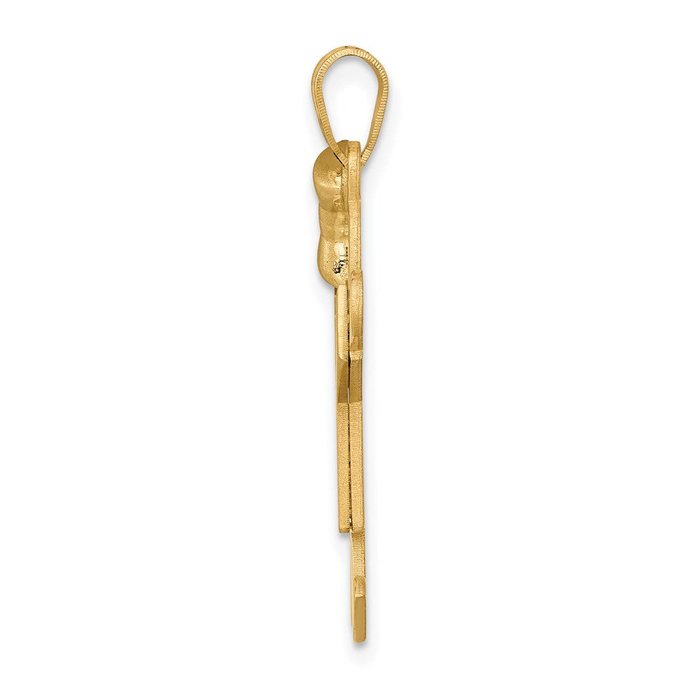 14K Gelbgold massiver gravierbarer Charm „Mädchen mit Schleife links