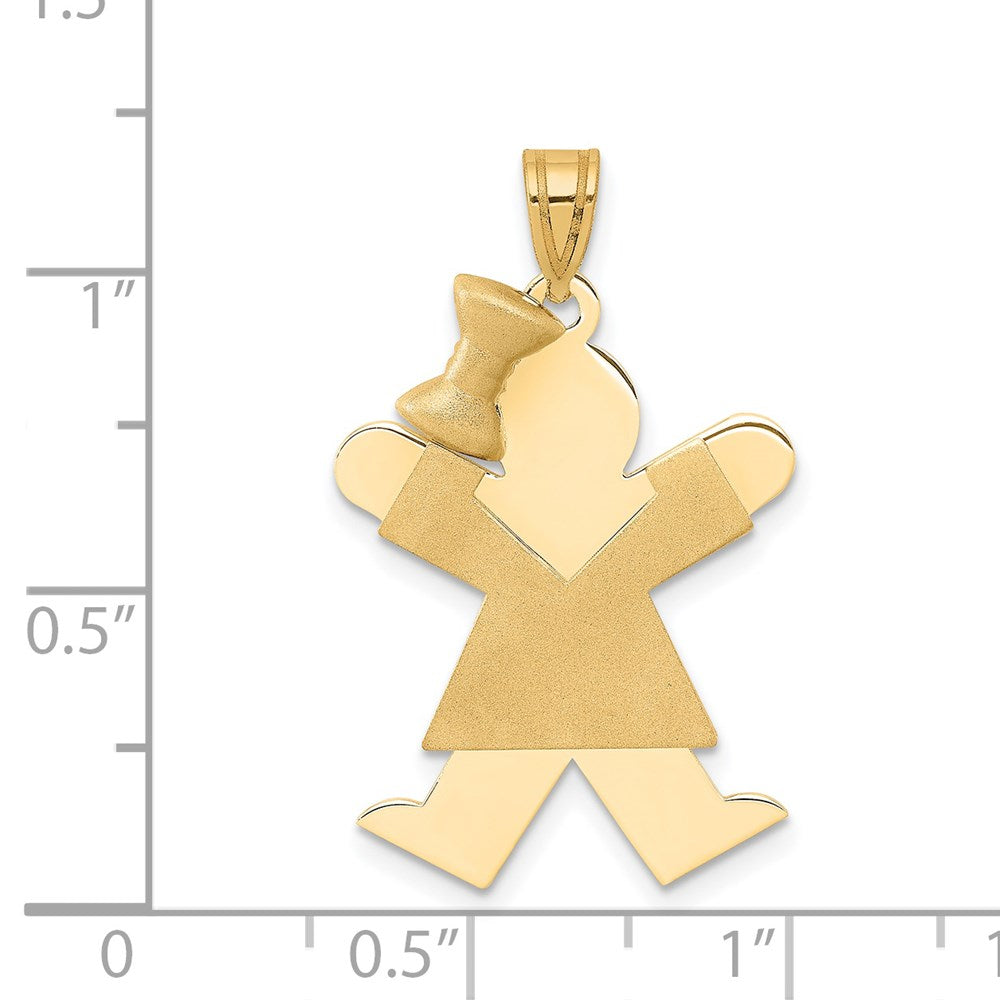 14K Gelbgold massiver gravierbarer Charm „Mädchen mit Schleife links