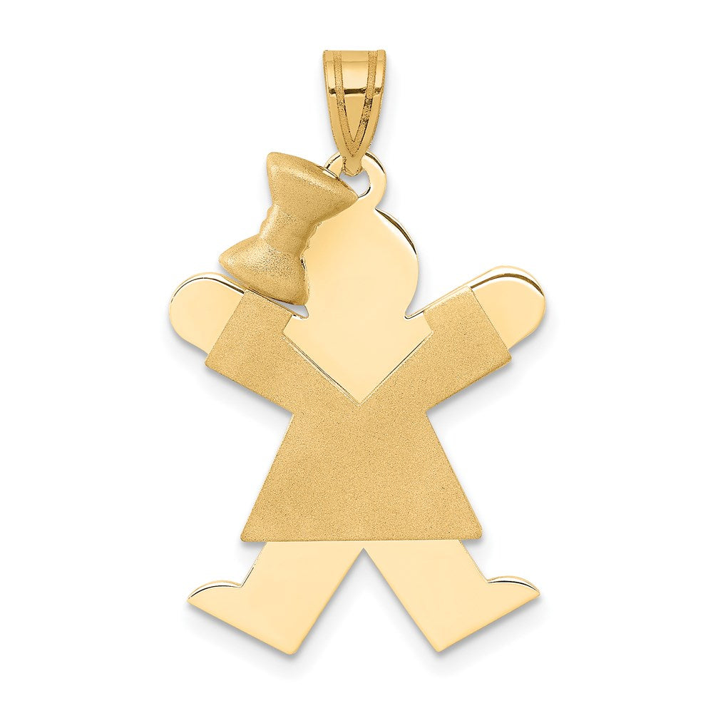 14K Gelbgold massiver gravierbarer Charm „Mädchen mit Schleife links