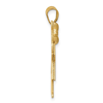 14K Gelbgold massiver gravierbarer Charm „Mädchen mit Schleife links“