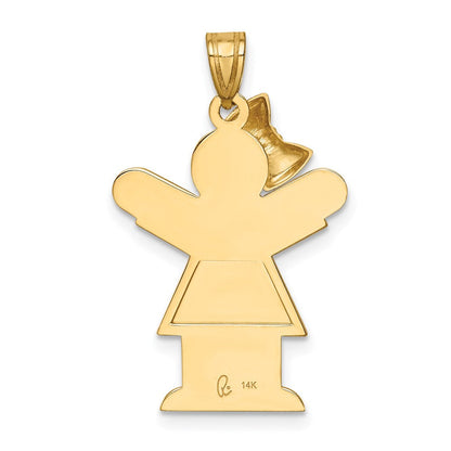 14K Gelbgold massiver gravierbarer Charm „Mädchen mit Schleife links“
