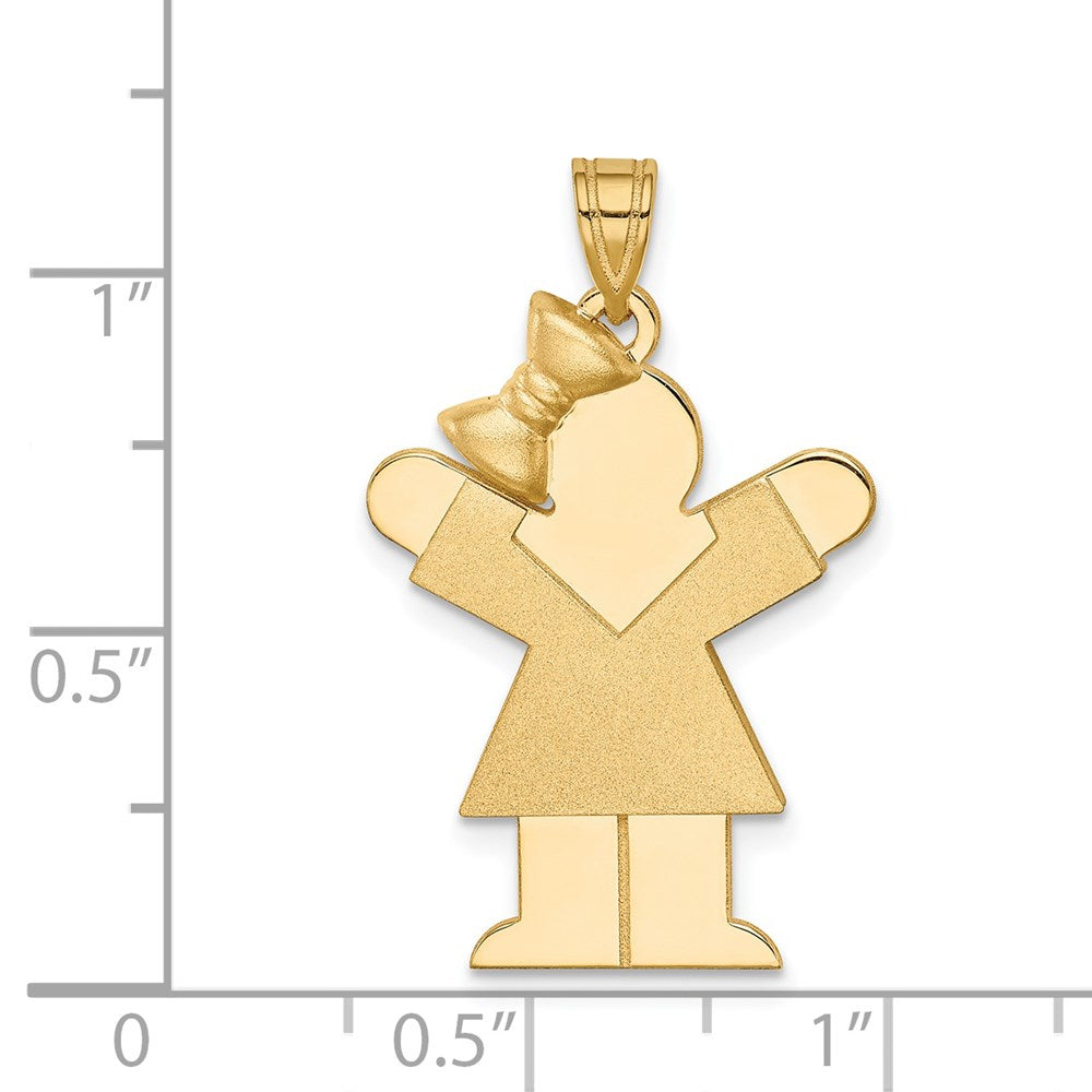 14K Gelbgold massiver gravierbarer Charm „Mädchen mit Schleife links“