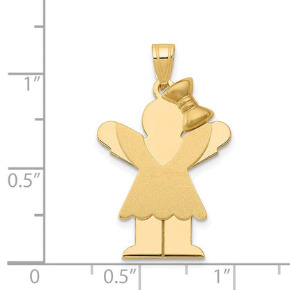 14K Gelbgold Massiv Gravierbarer Charm "Mädchen mit Schleife rechts