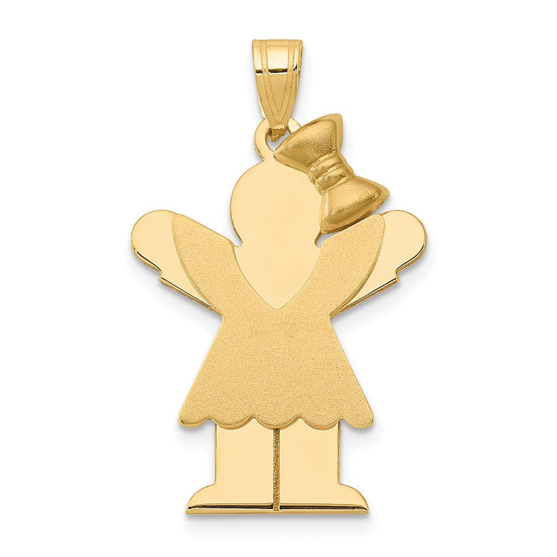 14K Gelbgold Massiv Gravierbarer Charm "Mädchen mit Schleife rechts
