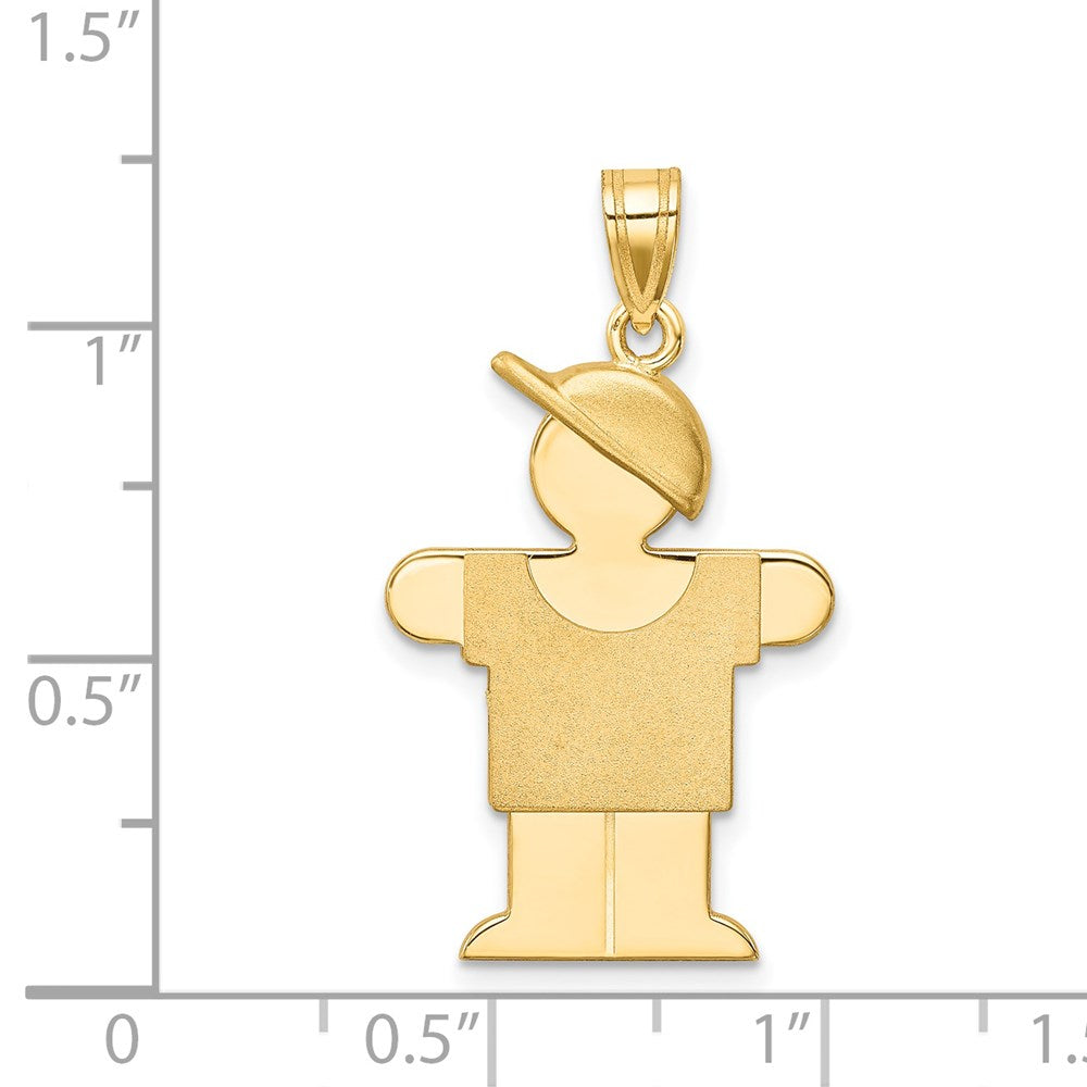 14K Gelbgold massiver gravierbarer Charm „Junge mit Hut nach rechts“