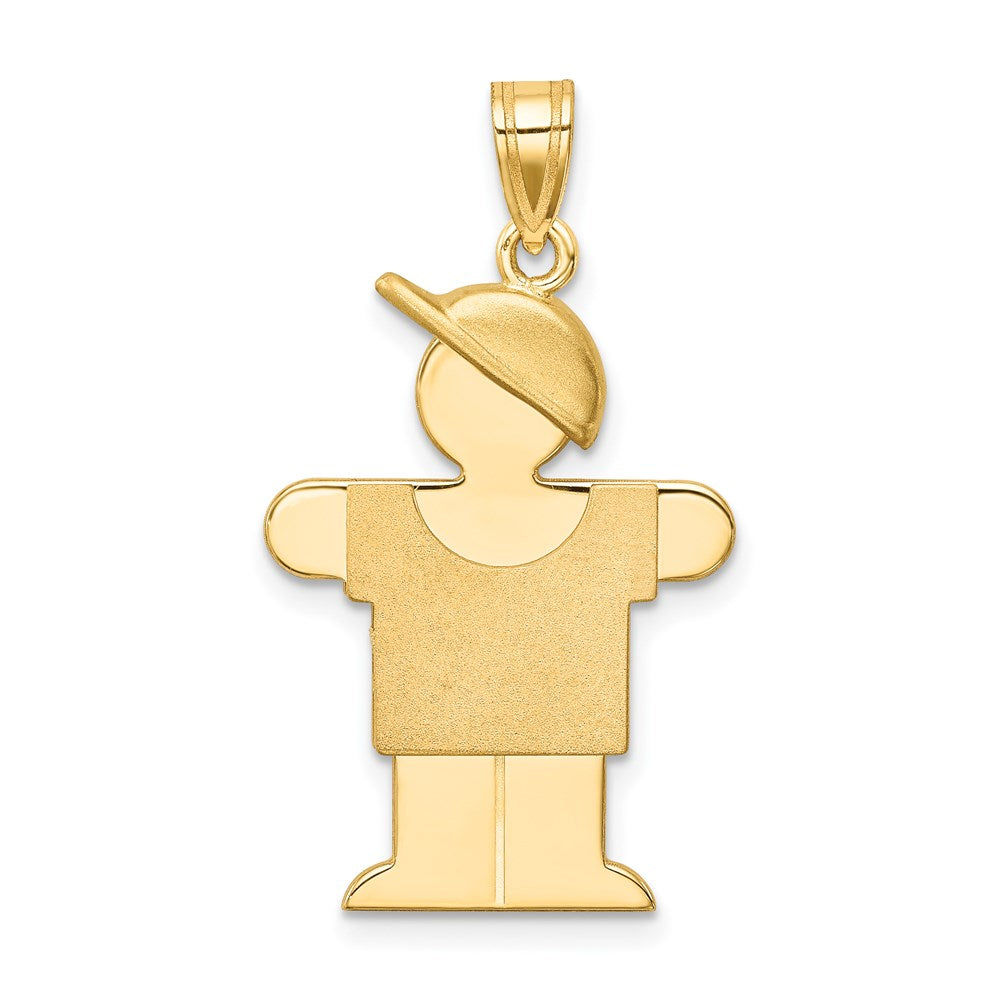 14K Gelbgold massiver gravierbarer Charm „Junge mit Hut nach rechts“