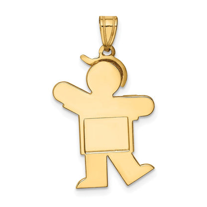 14K Gelbgold massiver gravierbarer Junge-mit-Hut-Charm (links)