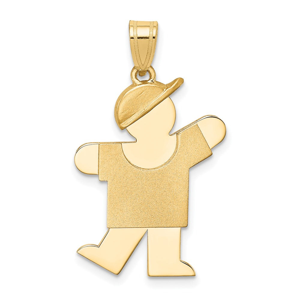 14K Gelbgold massiver gravierbarer Junge-mit-Hut-Charm (links)