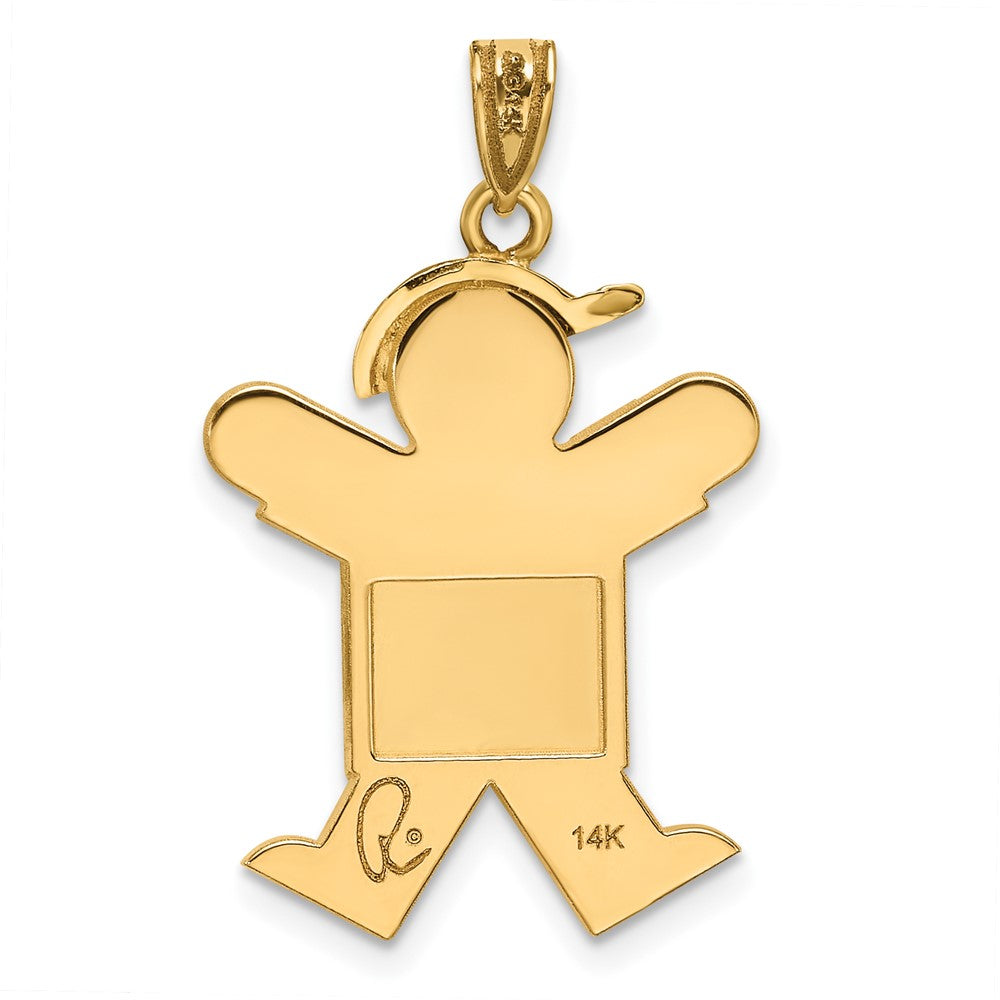 14K Gelbgold massiver gravierbarer Junge mit Hut Charm (rechts)