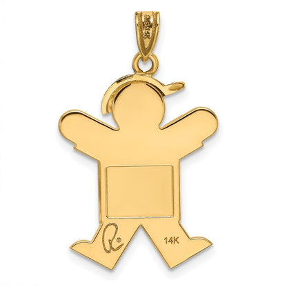 14K Gelbgold massiver gravierbarer Junge mit Hut Charm (rechts)