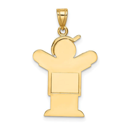 14K Gelbgold massiver gravierbarer Charm „Junge mit Hut“ (rechts)