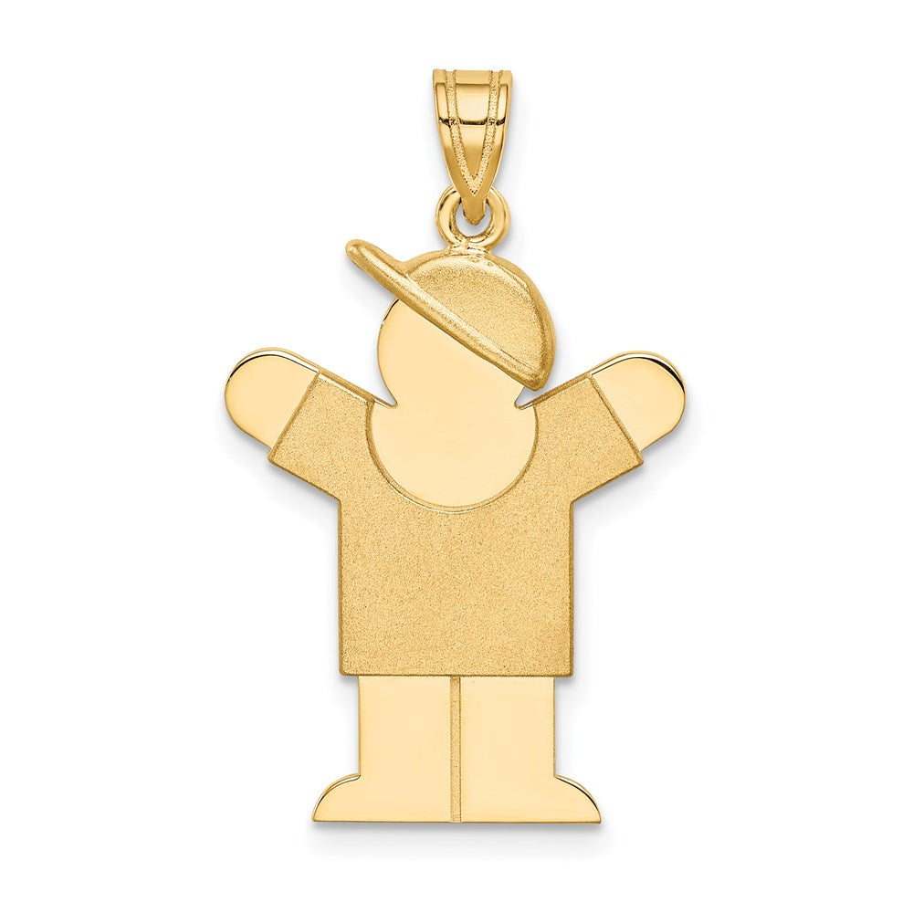 14K Gelbgold massiver gravierbarer Charm „Junge mit Hut“ (rechts)