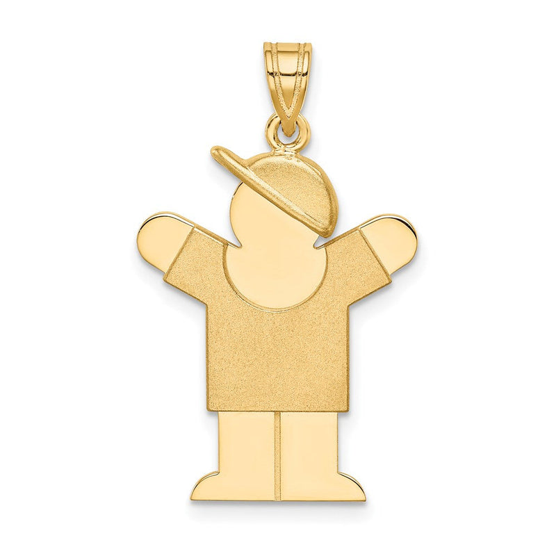 14K Gelbgold massiver gravierbarer Charm „Junge mit Hut“ (rechts)