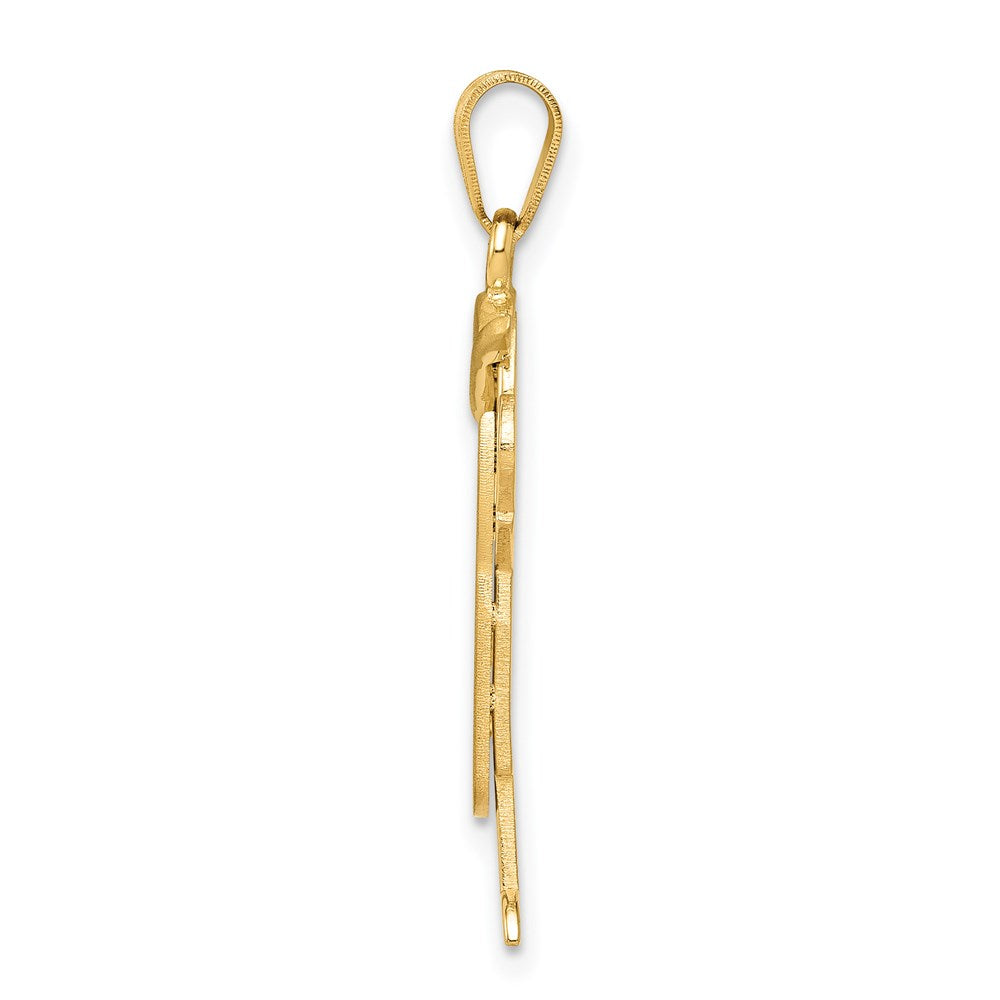 14K Gelbgold massiver gravierbarer Charm „Junge im Overall mit Hut“ (links tragbar)