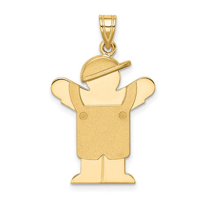 14K Gelbgold massiver gravierbarer Charm „Junge im Overall mit Hut“ (links tragbar)