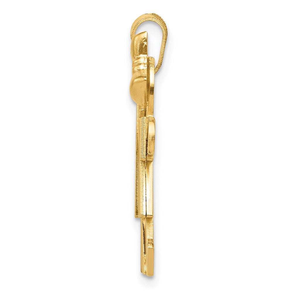 14K Gelbgold massiver gravierbarer Charm mit Junge links und Mädchen rechts