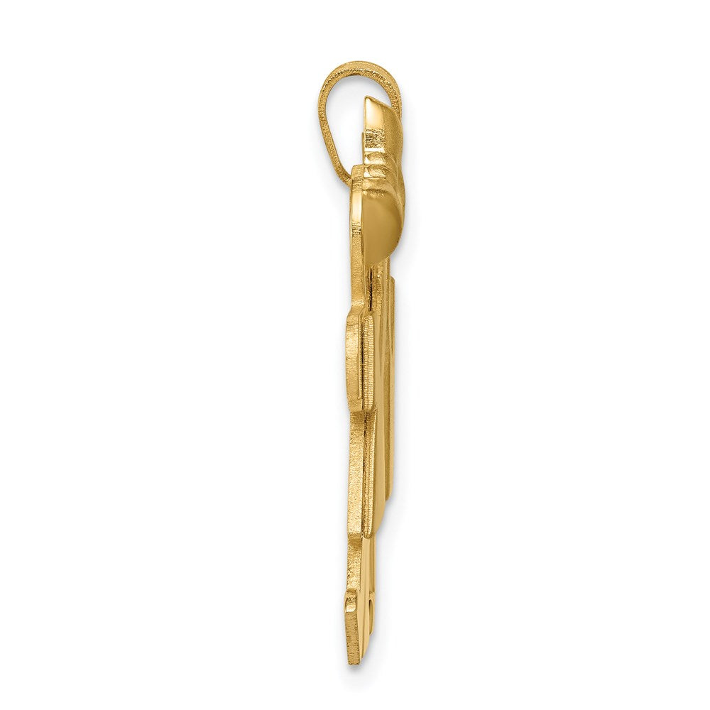 14K Gelbgold Massiver Gravierbarer Charm mit Mädchen links und Junge rechts