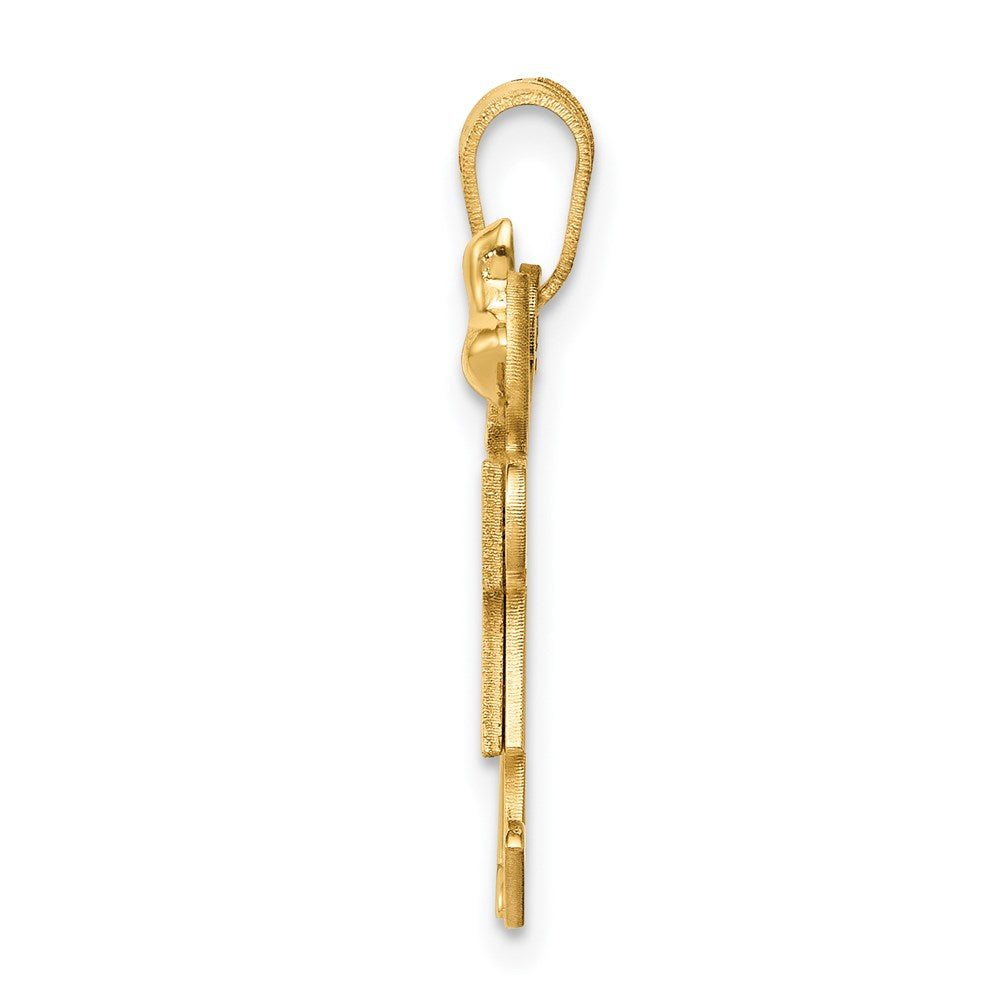 14K Gelbgold Massiv Gravierbarer Kleiner Doppel-Charm für Mädchen