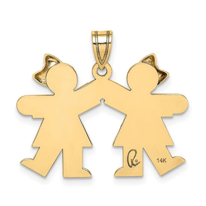14K Gelbgold Massiv Gravierbarer Kleiner Doppel-Charm für Mädchen