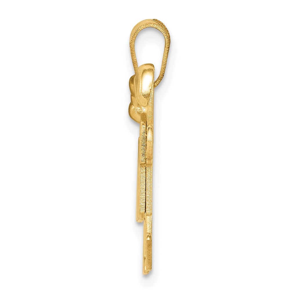 14 Karat Gelbgold Massiver Gravierbarer Kleiner Charm mit Mädchen links und Junge rechts