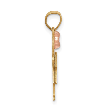 14K Bicolor-Gold kleiner Mädchen-Charm mit Schleife links, gravierbar