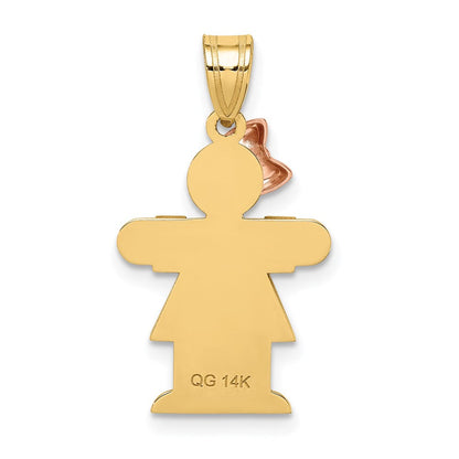 14K Bicolor-Gold kleiner Mädchen-Charm mit Schleife links, gravierbar