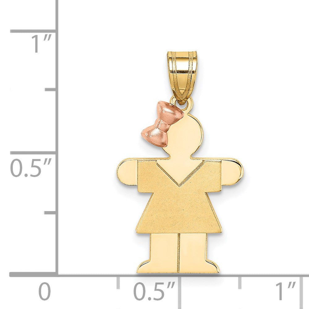 14K Bicolor-Gold kleiner Mädchen-Charm mit Schleife links, gravierbar