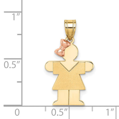 14K Bicolor-Gold kleiner Mädchen-Charm mit Schleife links, gravierbar