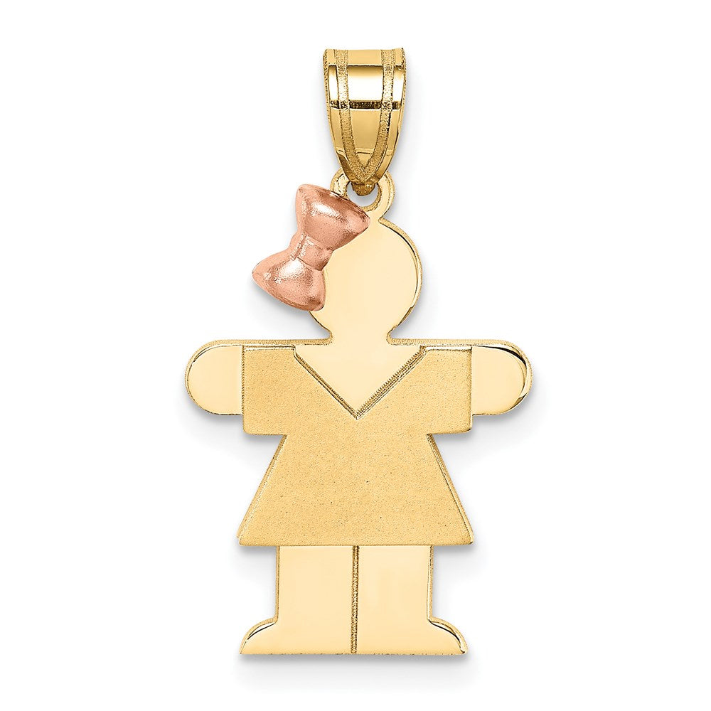 14K Bicolor-Gold kleiner Mädchen-Charm mit Schleife links, gravierbar