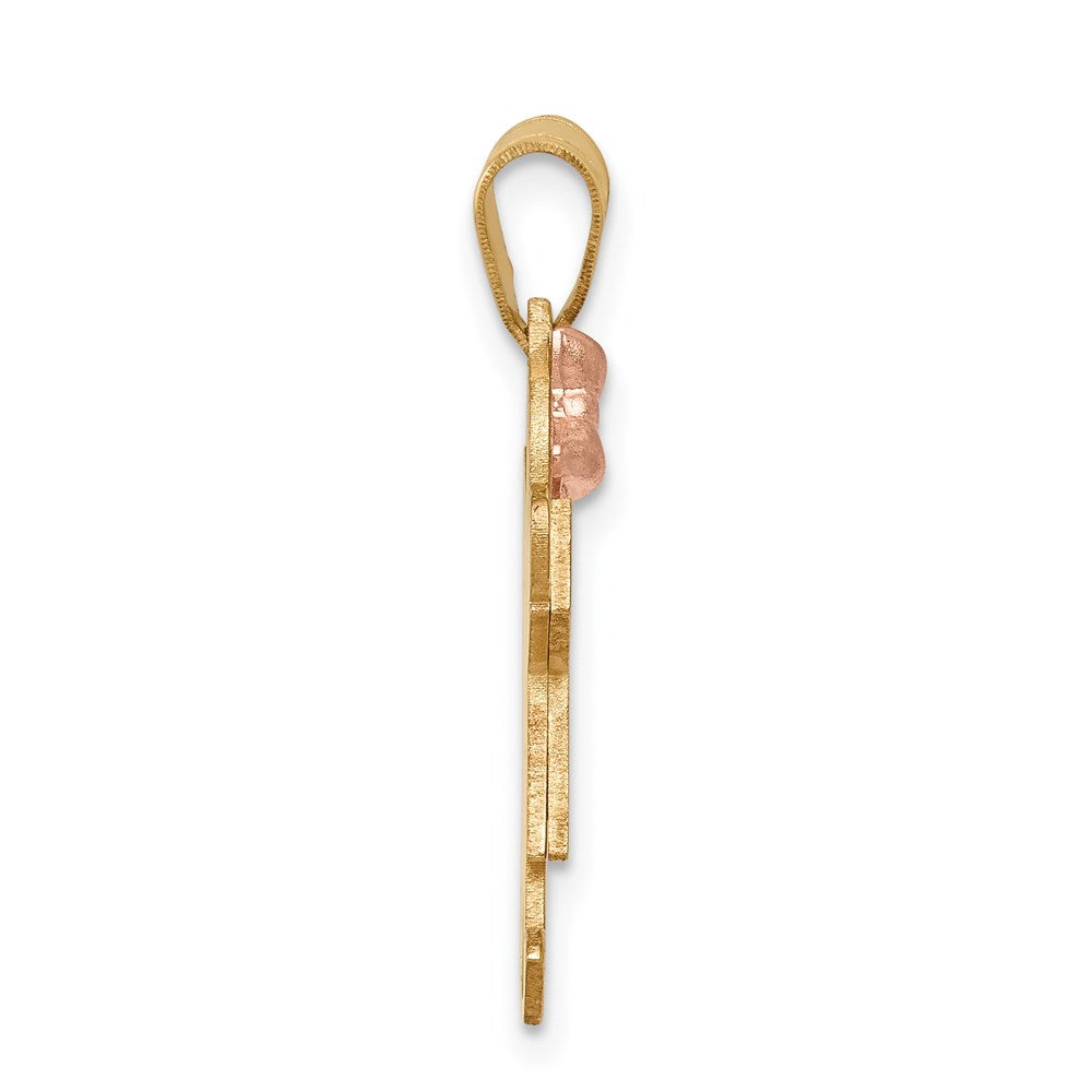 14K Bicolor Gold Kleiner Mädchen-mit-Schleife-links Gravierbarer Charm