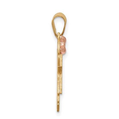 14K Bicolor Gold Kleiner Mädchen-mit-Schleife-links Gravierbarer Charm