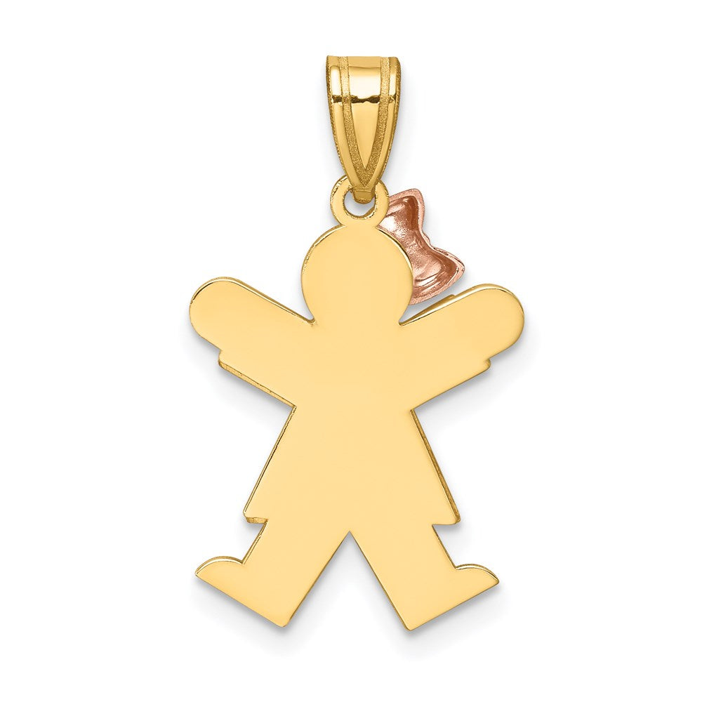 14K Bicolor Gold Kleiner Mädchen-mit-Schleife-links Gravierbarer Charm