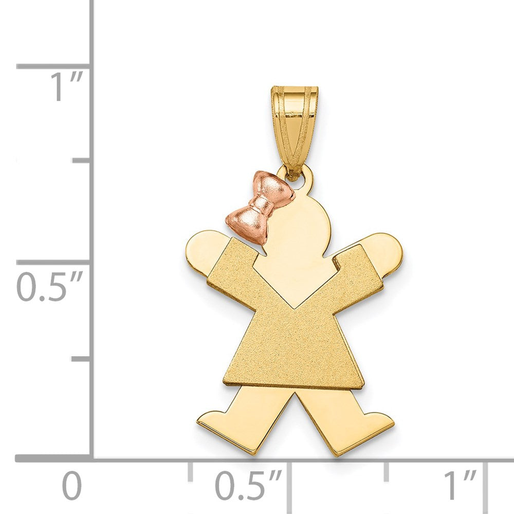 14K Bicolor Gold Kleiner Mädchen-mit-Schleife-links Gravierbarer Charm