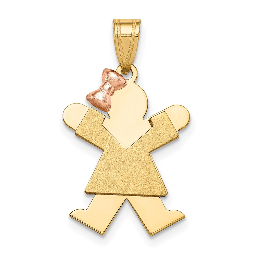 14K Bicolor Gold Kleiner Mädchen-mit-Schleife-links Gravierbarer Charm