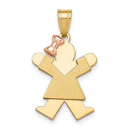 14K Bicolor Gold Kleiner Mädchen-mit-Schleife-links Gravierbarer Charm