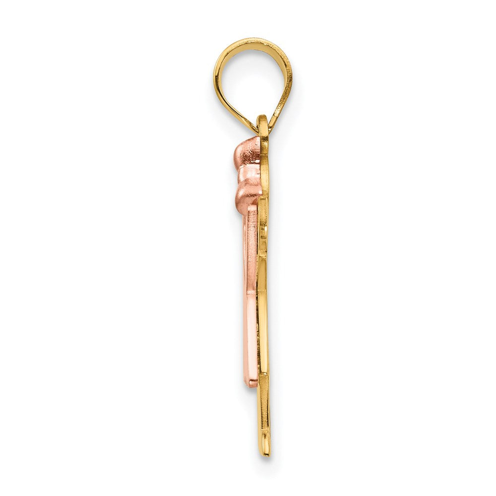 14K Bicolor Gold Kleiner Mädchen-Charm mit Schleife rechts, gravierbar