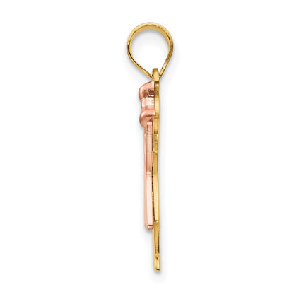 14K Bicolor Gold Kleiner Mädchen-Charm mit Schleife rechts, gravierbar