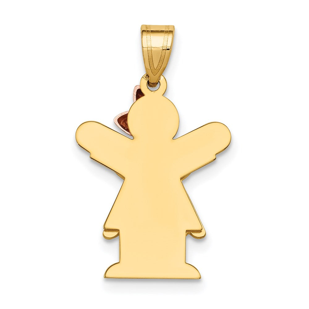 14K Bicolor Gold Kleiner Mädchen-Charm mit Schleife rechts, gravierbar