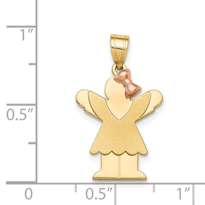 14K Bicolor Gold Kleiner Mädchen-Charm mit Schleife rechts, gravierbar
