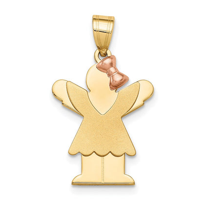 14K Bicolor Gold Kleiner Mädchen-Charm mit Schleife rechts, gravierbar