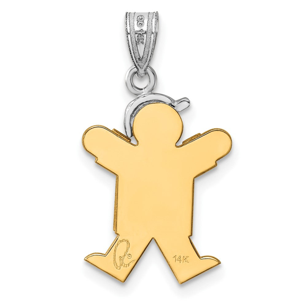 14K Bicolor Gold kleiner Junge mit Hut nach rechts, gravierbarer Charm