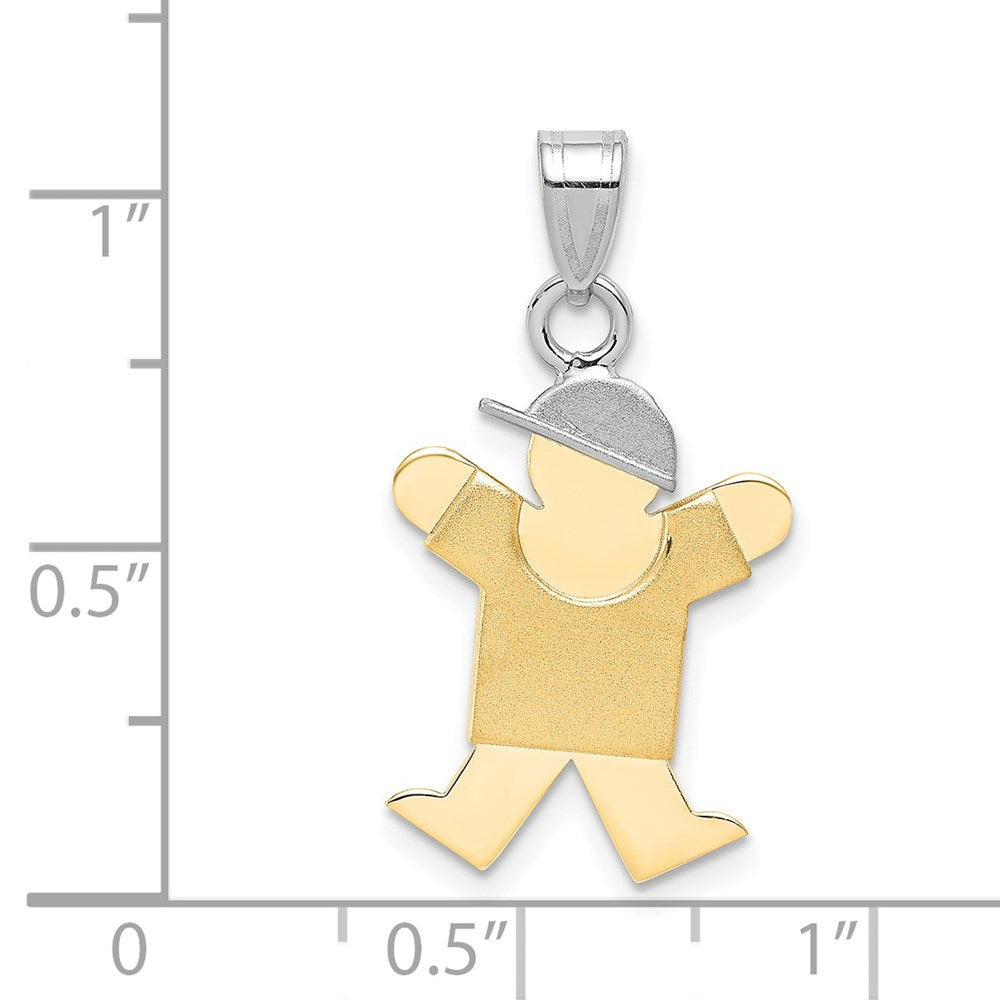 14K Bicolor Gold kleiner Junge mit Hut nach rechts, gravierbarer Charm