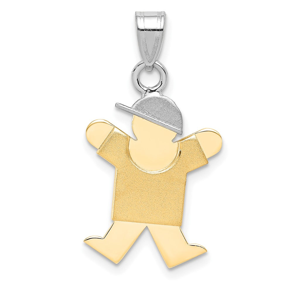 14K Bicolor Gold kleiner Junge mit Hut nach rechts, gravierbarer Charm