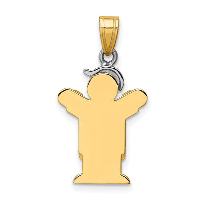14K Bicolor Gold Kleiner Junge mit Hut Charm zum Gravieren links
