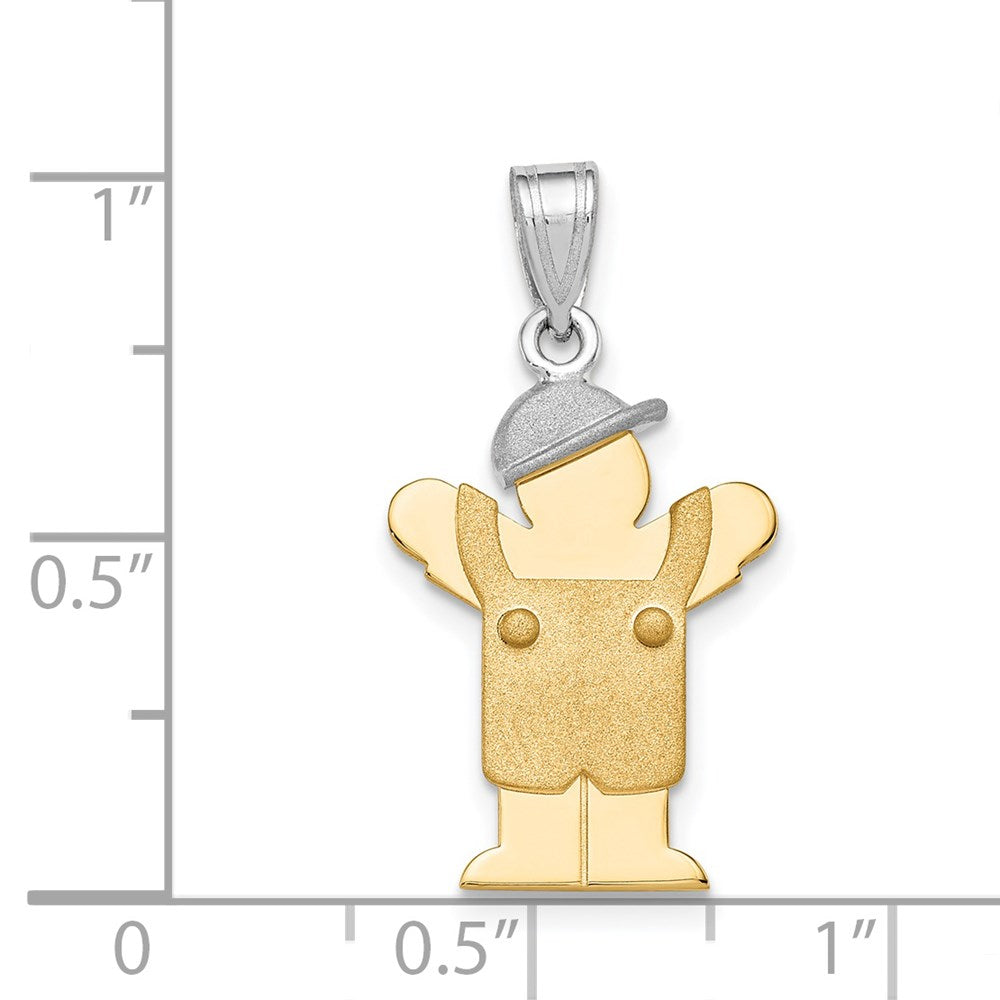 14K Bicolor Gold Kleiner Junge mit Hut Charm zum Gravieren links