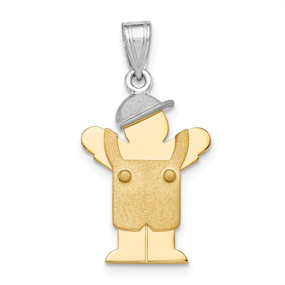 14K Bicolor Gold Kleiner Junge mit Hut Charm zum Gravieren links